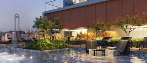 Una piscina al aire libre