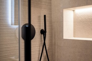 Regadera, secadora de cabello, bidet, toallas 