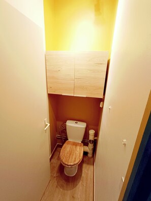Een douche, een haardroger, handdoeken, toiletpapier