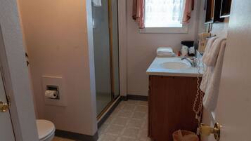 Double Room, 2 Queen Beds, Non Smoking | Bathroom | Free toiletries, hair dryer, towels, soap