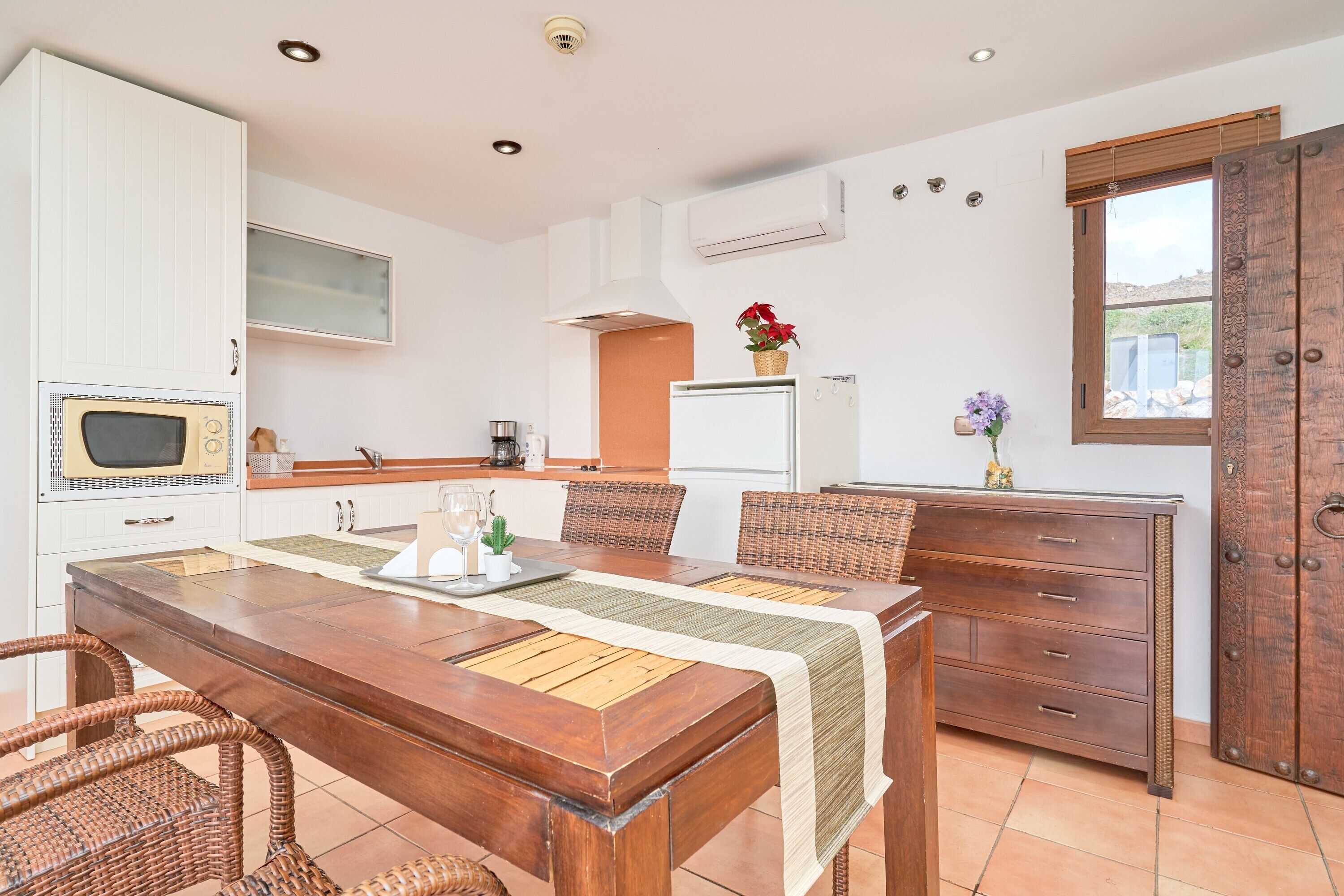 Fridge, microwave, stovetop, electric kettle