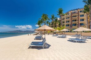 Sun-loungers, beach towels
