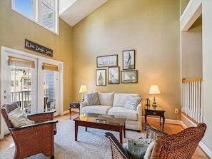 TV, fireplace, books, offices