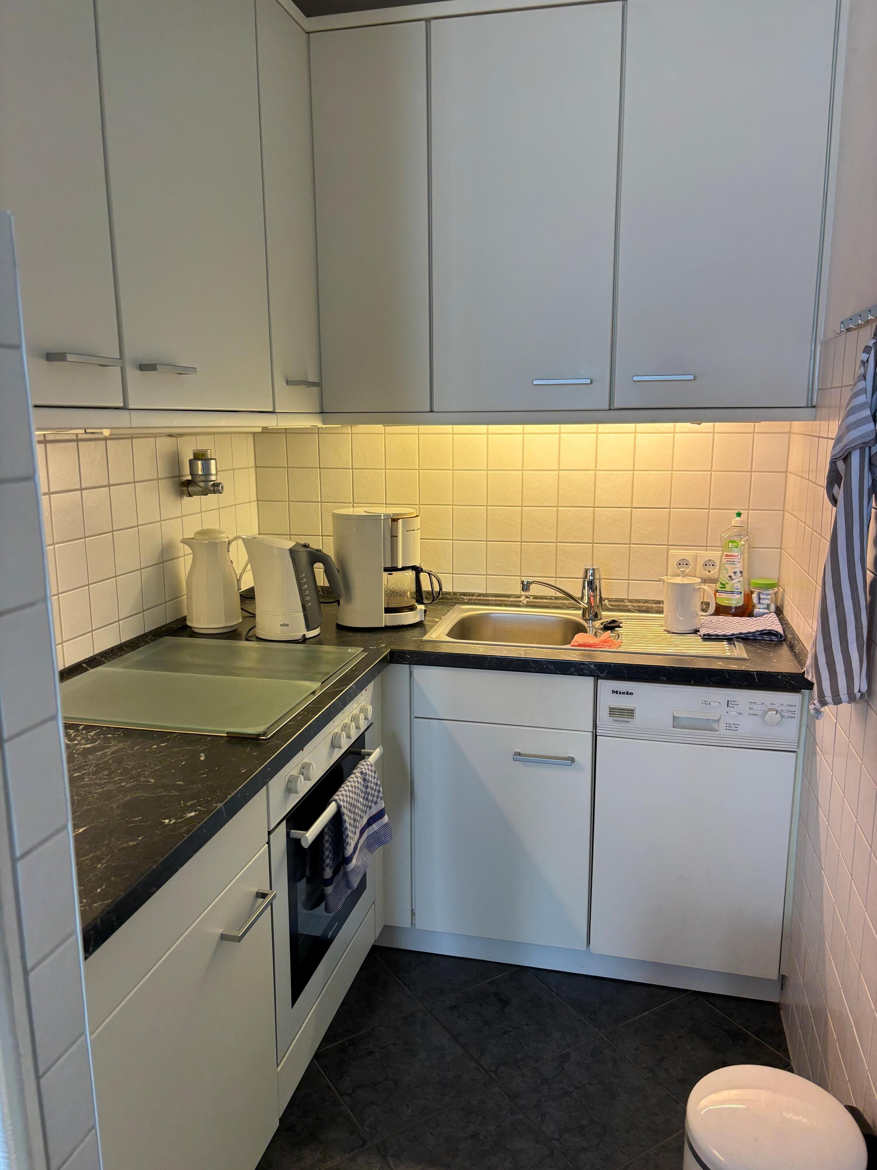 Ofen, Herdplatte, Geschirrspüler, Wasserkocher mit Kaffee-/Teezubehör