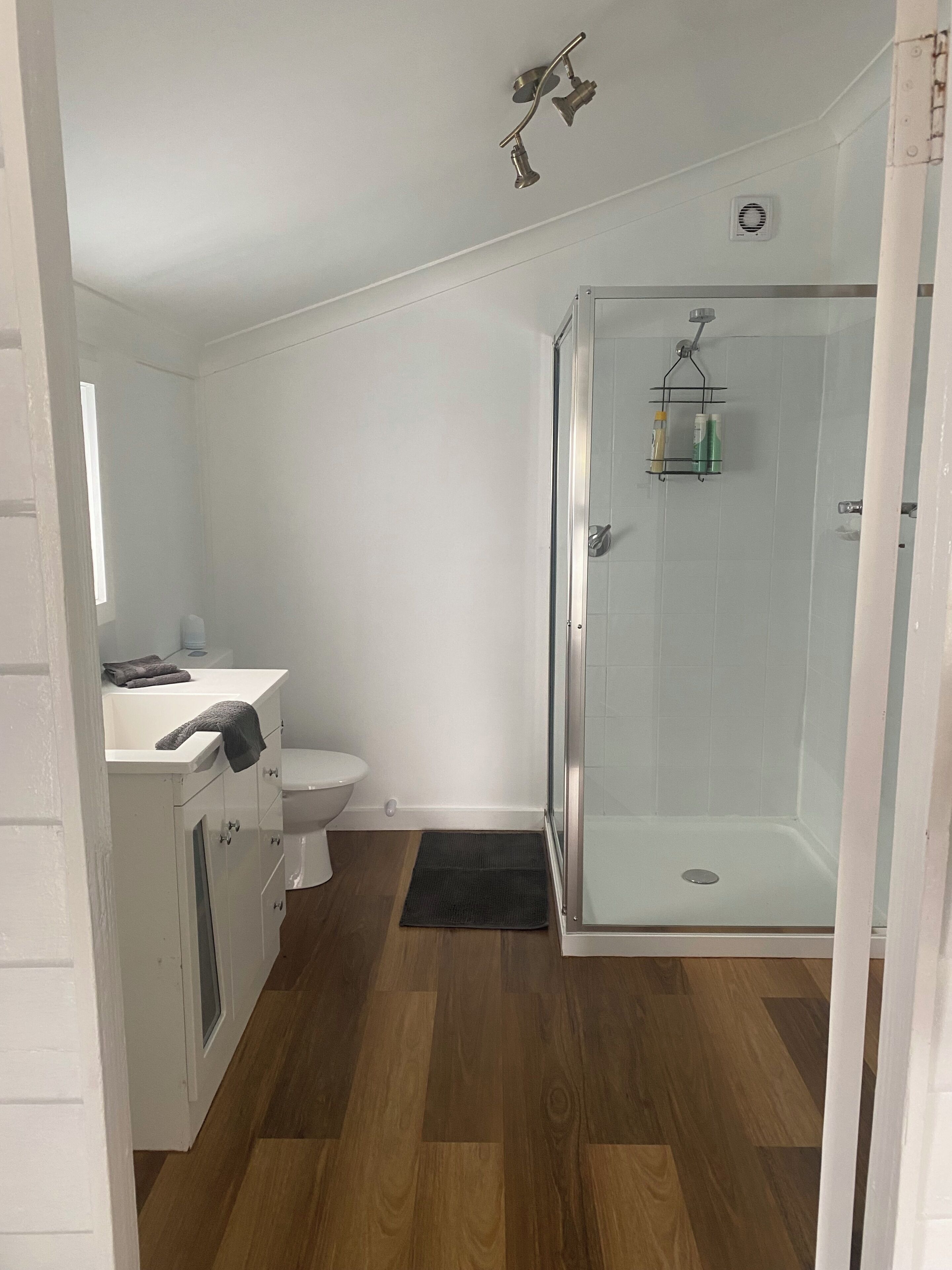 Dusche, Haartrockner, Handtücher, Seife