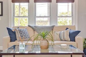 TV connectée, cheminée, livres, chaîne hi-fi