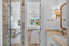 Shower, hair dryer, towels - BRAND NEW BUILD; Gorgeous home with POOL, Hot Tub, and steps to BEACH! (Isle Of Palms)