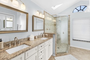 Shower, hair dryer, towels - NEW LISTING! Electric-Heated Pool Home on Lake - Villa Dawn - SWFL Rentals (Cape Coral)
