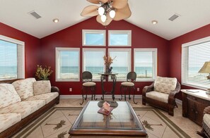 Living area - Carolina Memories - Stunning oceanfront home with private pool and more! (Holden Beach)