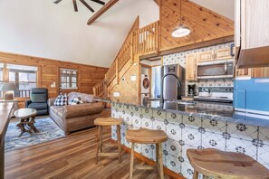 Fridge, microwave, oven, stovetop - Creekfront Near Parkway | Hot Tub | Walk to Pool | 2 King Suites | Pet Friendly (Pigeon Forge)
