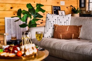 Smart TV, chimenea y libros 