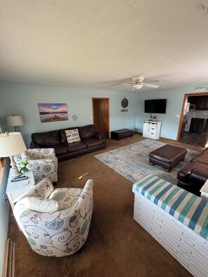 Living area - Spacious 4BR Accessible Lake House w/ Dock Access, Pontoon & Hosting Spaces (Fremont)