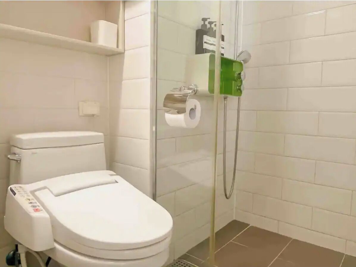 Shower, hair dryer, bidet, towels