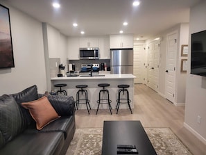 Fridge, microwave, oven, stovetop - The Anchor | Condo in Mahogany, Calgary (Calgary)