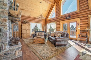 Smart TV, fireplace, DVD player, books