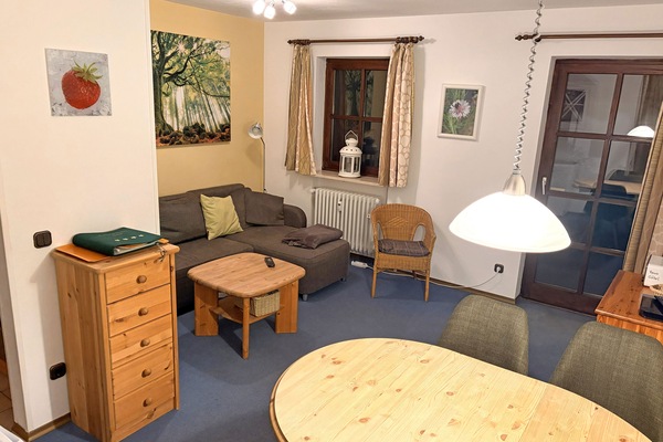 Maisonette-Ferienwohnung 56 qm ein separates Schlafzimmer, zwei Badezimmer und Balkon, App. 12-Wohnraum mit Schlafcouch und Balkon
