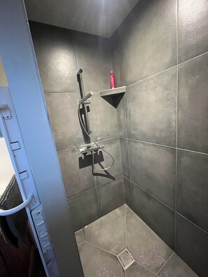 シャワー、ヘアドライヤー、タオル、トイレットペーパー