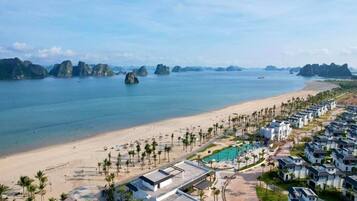 On the beach, white sand