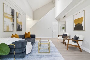 TV, fireplace - Modern Two Story Retreat with Balcony Near Legacy West and Downtown Dallas (Dallas)