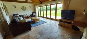 TV, fireplace - Beautiful Barn on edge of Dartmoor (Lydford)