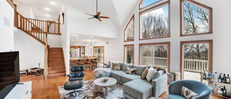 Smart TV, fireplace, offices, printers