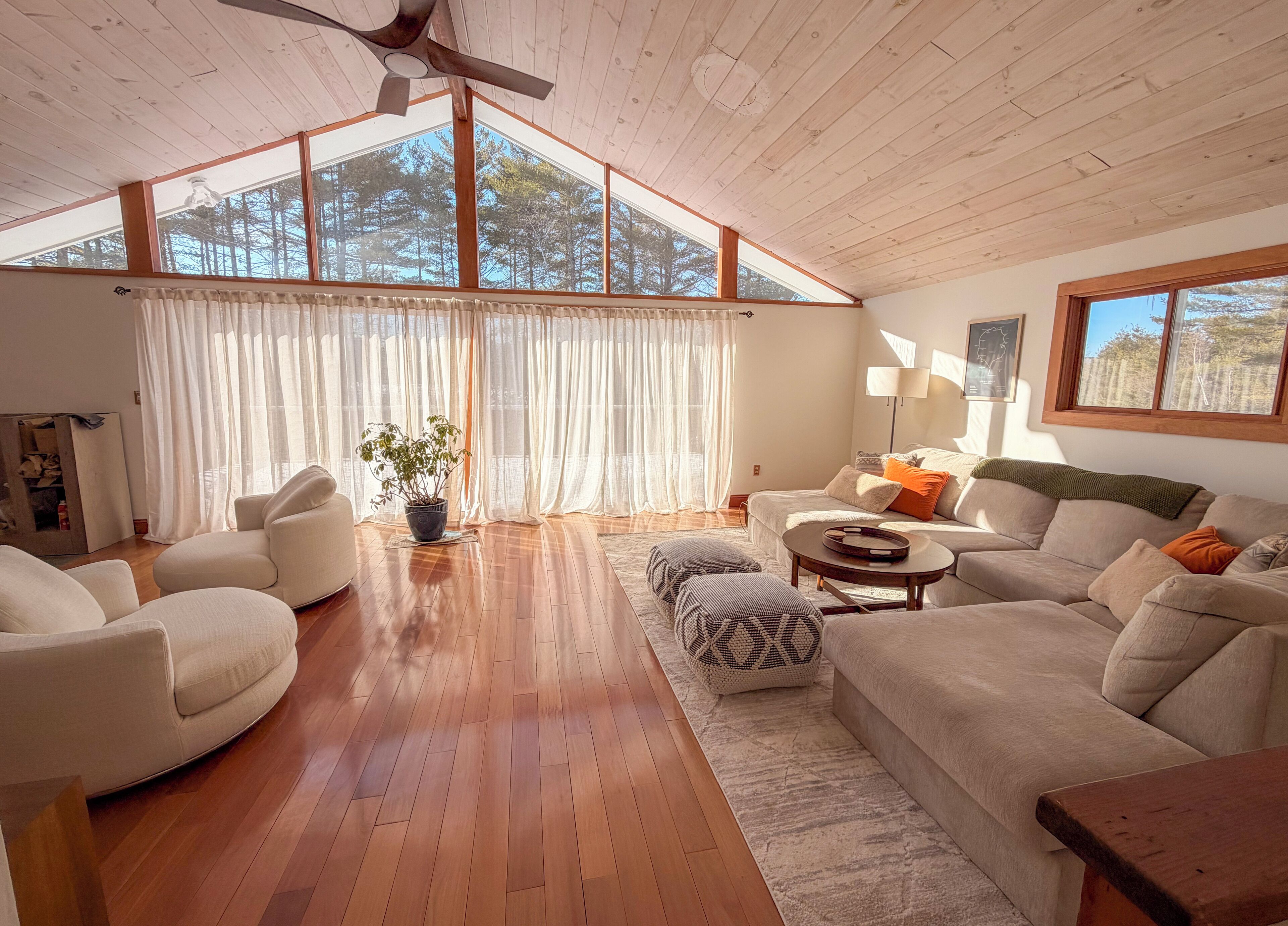 TV connectée, cheminée, livres