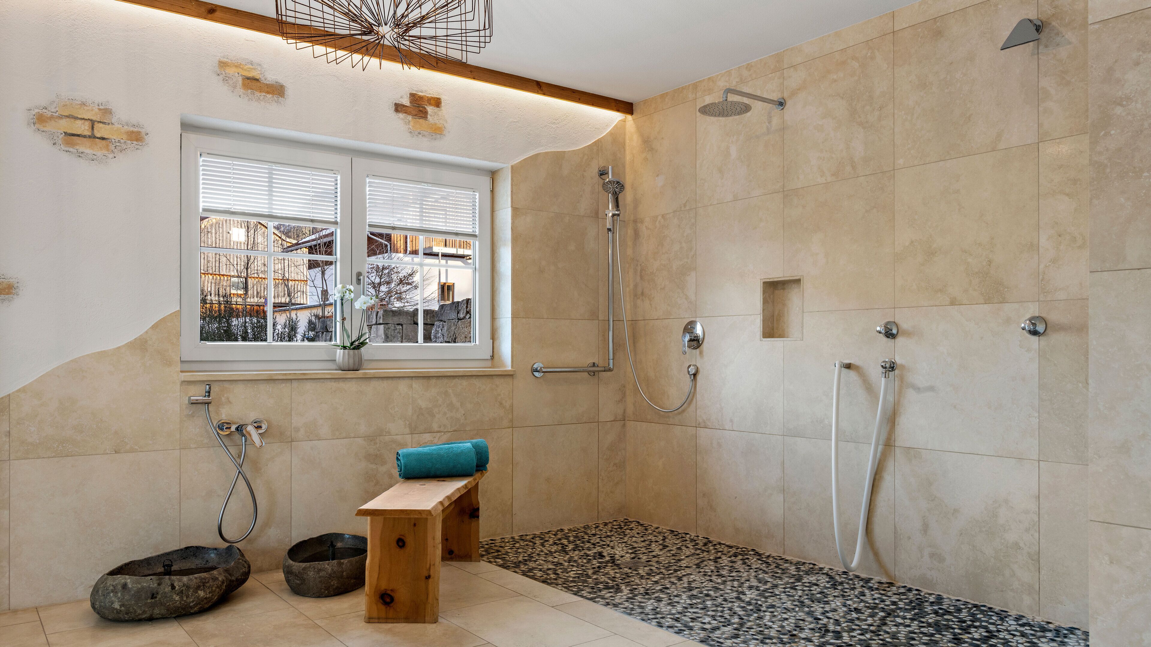 Shower, towels, soap, shampoo