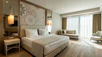 Roupas de cama premium, frigobar (abastecido com itens grátis)