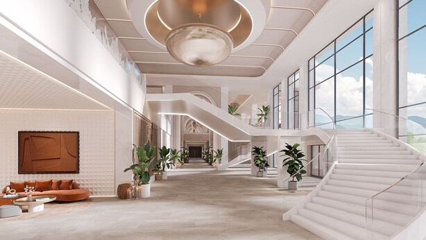 A spacious interior with a central staircase, large windows, and modern furnishings. - Sinnada Resort & Thermaland (Afyonkarahisar)