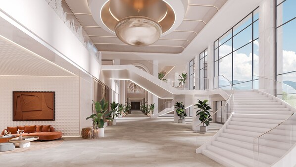A spacious interior with a central staircase, large windows, and modern furnishings. - Sinnada Resort & Thermaland (Afyonkarahisar)