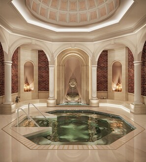 Couples treatment rooms, sauna, hot tub, steam room, hot springs