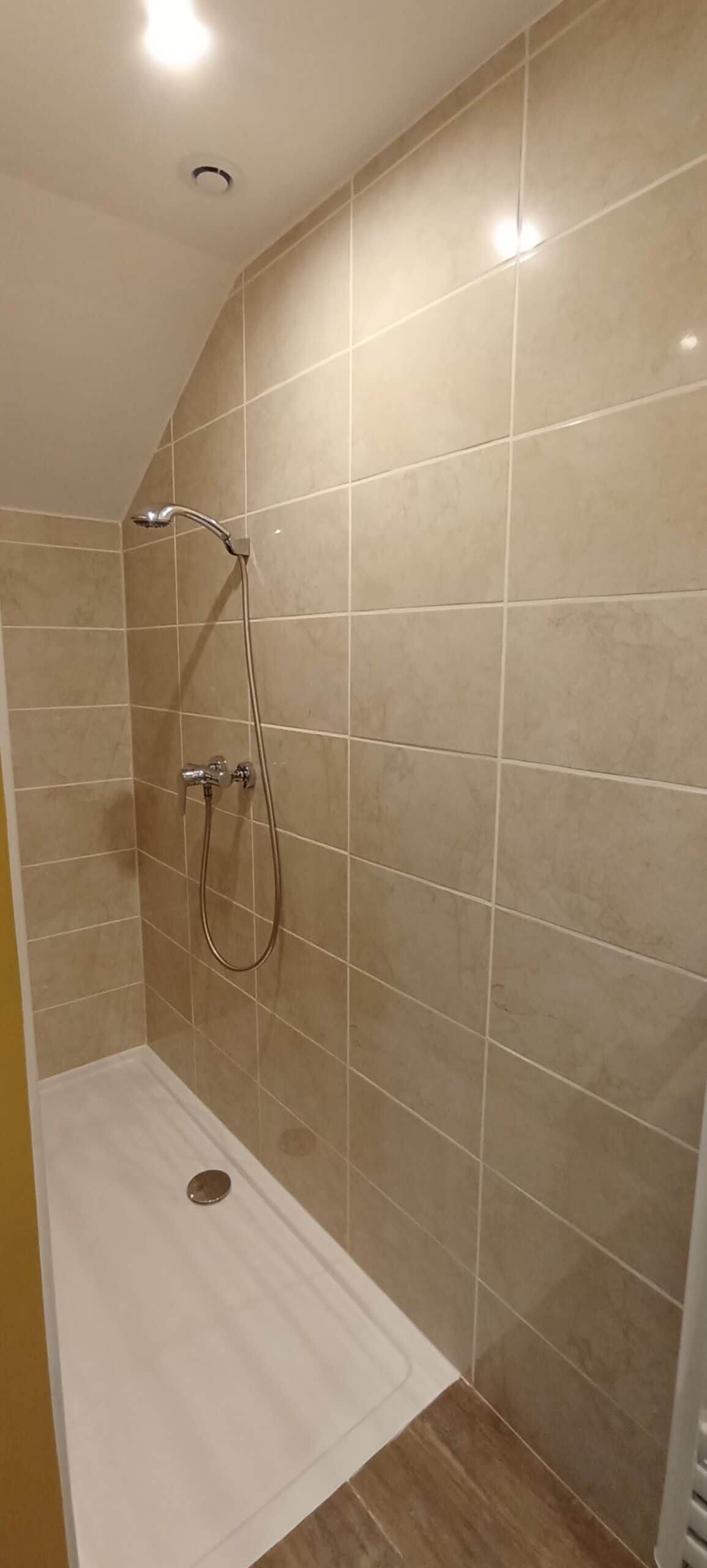 Douche, serviettes fournies, papier toilette