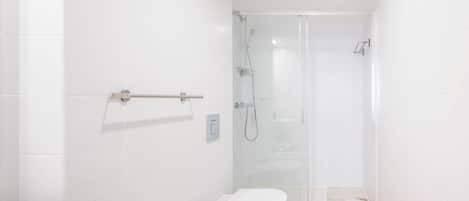 Shower, free toiletries, hair dryer, towels