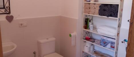 Dusche, Haartrockner, HandtĂŒcher, Seife