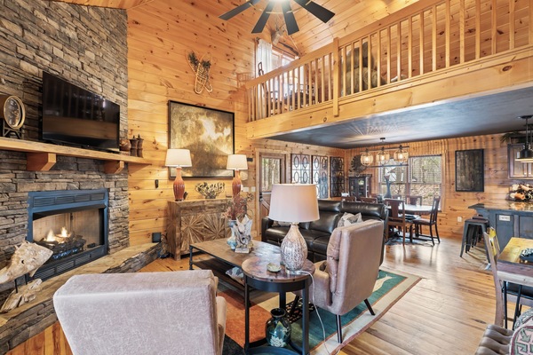 TV, fireplace