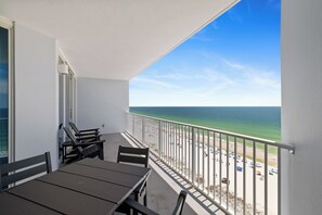 A balcony with a view of the beach and ocean. - Lighthouse 1215 by Liquid Life (Gulf Shores)