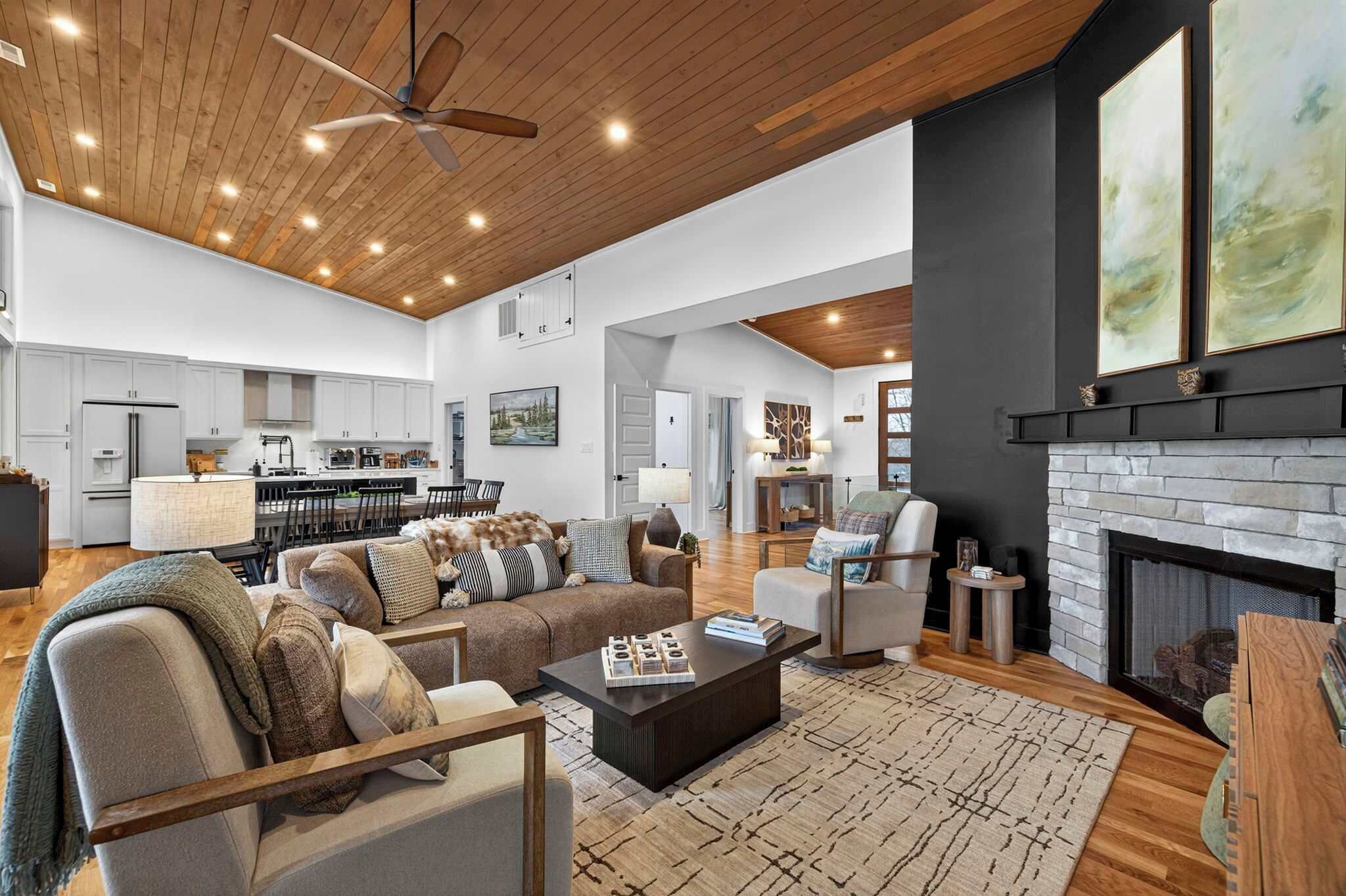 Smart TV, fireplace, foosball