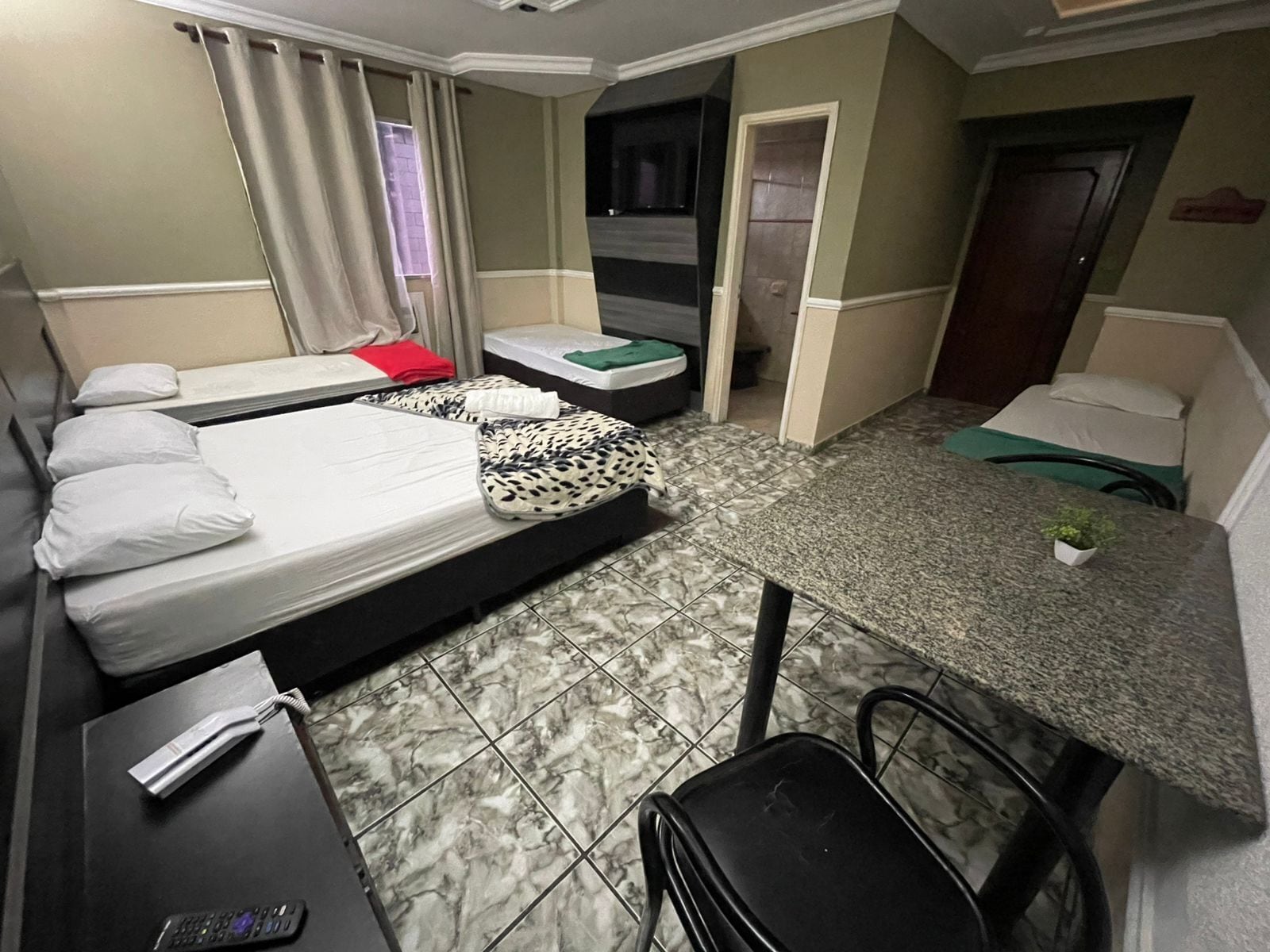 Desk, free WiFi, bed sheets