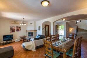 TV, fireplace, table football - Villa Antonela – Relaxation in Nature with a Private Pool (Divsici)