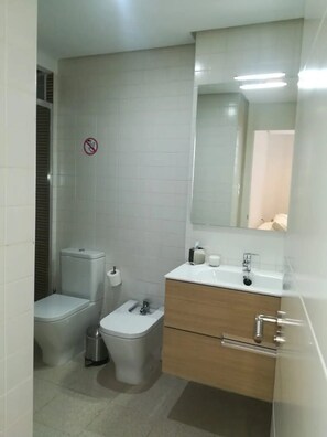 Sèche-cheveux, serviettes fournies, savon, papier toilette