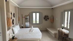 Deluxe Suite, Private Bathroom, Sea View | In-room safe, laptop workspace, blackout drapes, soundproofing - EvMaria Suites (Santorini)