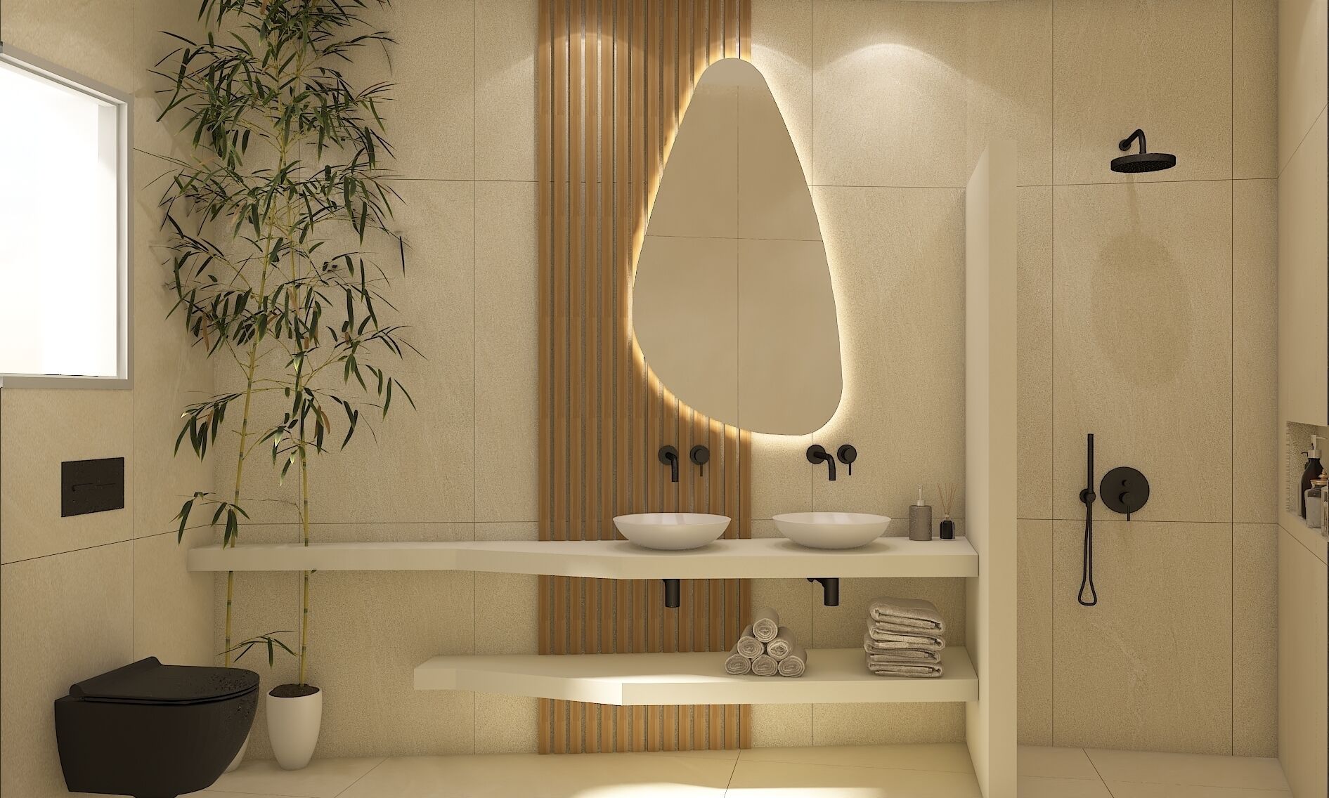 Hair dryer, slippers, towels, soap