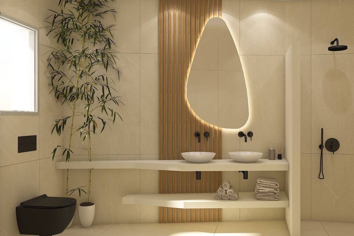 Hair dryer, slippers, towels, soap