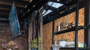 A rustic bar area with a wooden counter, various jars of snacks, a red coffee machine, a vase with flowers, and a basket of apples. - Haku Hostel Cusco (Cusco)