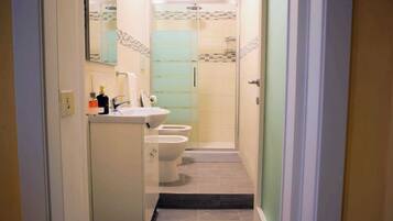 Regadera, secadora de cabello, bidet, toallas