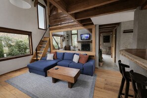 Smart TV, chimenea y monitor de computadora 