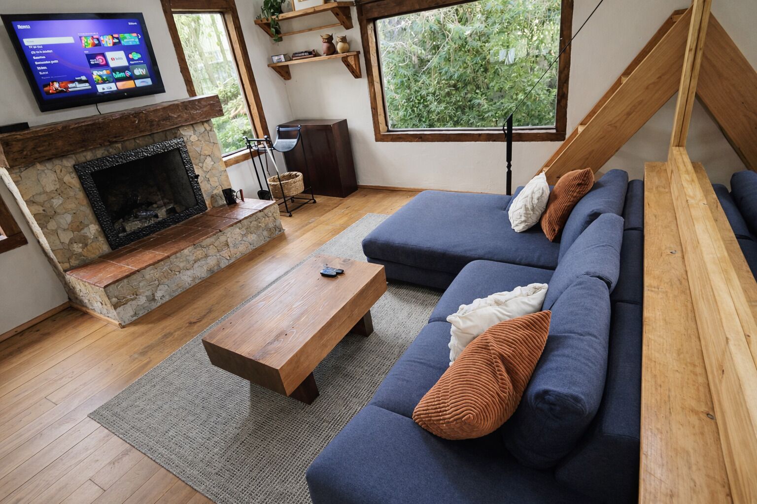 Smart TV, fireplace, computer monitors