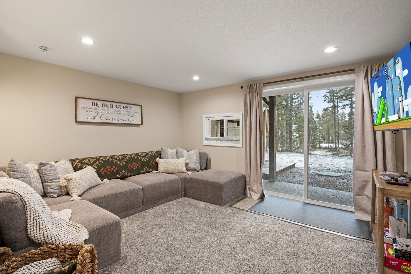 TV, fireplace, video games