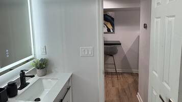 Hair dryer, towels, toilet paper