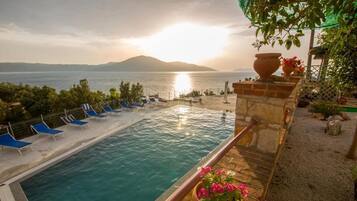 AuĂenpool (je nach Saison geöffnet), Sonnenschirme, LiegestĂŒhle